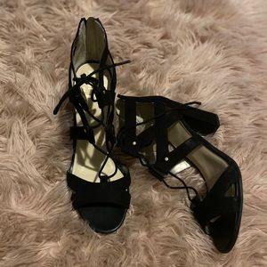 Black Suede Lace Heels